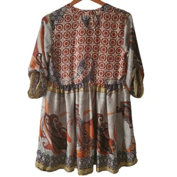 Karlie Women's Flowy Roll Tab Sleeve Multicolor Print Button Front Dress Small - Picture 2 of 10